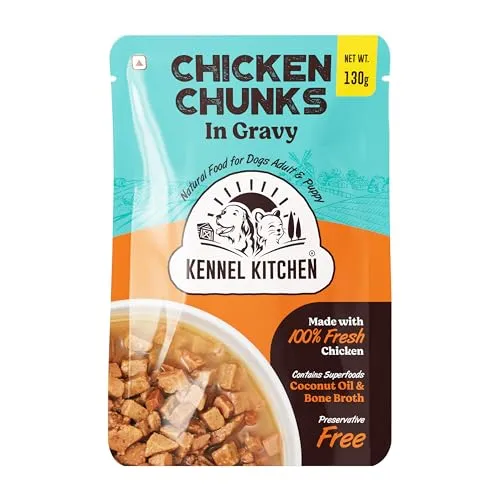 Kennel Kitchen Chicken Chunks in Gravy, 130g (Pack of 1) | Wet Dog Food for Adult & Puppy | Dog Food Gravy with Regionally Sourced Fresh Chicken | Free from Artificial Colours & Preservatives