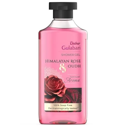 Dabur Gulabari Shower Gel - 250 ml | 99% Pure Glycerine | Gentle Bodywash | Himalayan Rose Extract to Nourish and Revitalise the Skin | 0% Parabens & Soap | No Silicones | with Oudh Fragrance