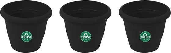 TrustBasket UV Treated Plastic Round Pot (6 Inches) -Black Color - Set of 3 | Heavy Duty Highly Durable Plant containerGamla for Indoor Home Decor & Outdoor Balcony Garden