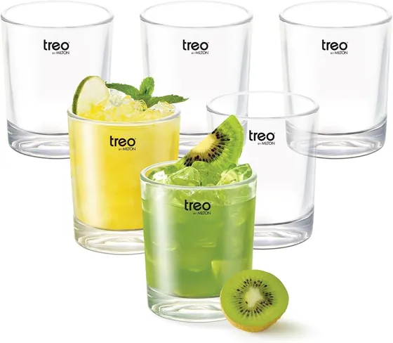 Treo by Milton Embassy Cool Plain Glass Tumbler, 155ml Clear Water Glasses, Set of 6, Drinking Glass for Water, Juice, Cold Drink, Mojito, Cocktail Perfect for Home, Restaurants and Parties