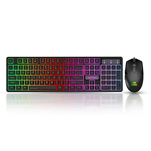 Ant Esports KM1600 Gaming Keyboard & Mouse Combo, Wired Backlit Rainbow LED Keyboard & 3200 DPI Gaming Mouse for PC/Laptop - Black