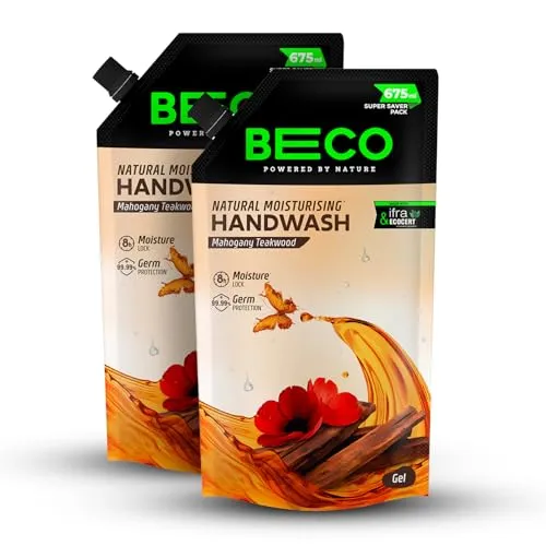 Beco Moisturising Liquid Handwash-Mahogany Teakwood | Pack of 2 | 675 ml | 8-hr moisture lock | Natural | for all Skin types