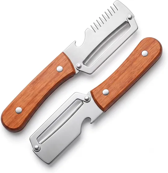 Vegetable Peeler Combo Pack of 2 Stainless Steel with Wooden Handle
