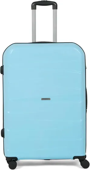 Teakwood Medium Check in Size 8 Wheels Trolley Bag, Hard Cabin with Zipper Closure, Adjustable Push Button & TSA Lock System 360 Degree (Medium, Sky Blue)
