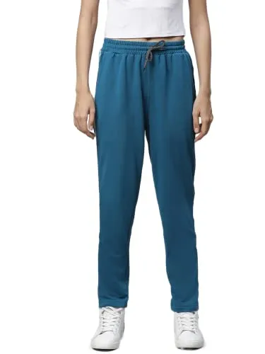 Hubberholme Women's Cotton Blend Regular Fit Side Tape Track Pants (Turquoise, 28)