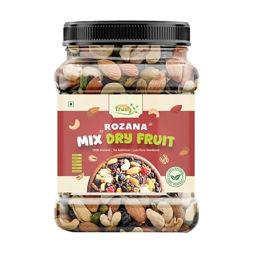 High Fresh Premium Mix Dry Fruits 1kg | Mixed Almonds, Cashews, Pistachios, Raisins, Apricots, Black Raisins & Dried Kiwi | Assorted Crunchy Trail Mix for Snacking & Gifting