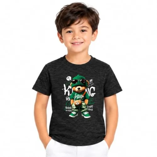 BEAUBAY Boy's Printed Cotton Blend T-Shirt | Round Neck | Half Sleeve | Regular Fit | Casual Wear | Playtime Ready | Black | 6 Years