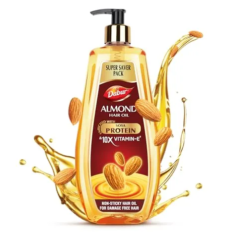 Dabur Almond Hair Oil - 650 ml|Provides Damage Protection|Non Sticky Formula|for Hair Fall Control & Shiny Hair|Light Hair Oil with Almonds, Keratin Protein, Soya Protein & 10X Vitamin E (Pack of 1)