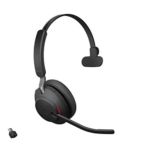 Jabra Evolve2 65 MS Wireless Headset with Link380c, Mono, Black – Works with All UC Platforms, 37 Hours of Battery Life, Passive Noise Cancelling Headphones, Black