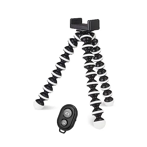 Amazon Basics Tripod Stand | Hidden Phone Holder & Cold Shoe Mount | 360° Rotating Ball Head with Bubble Level | Extends to 35.5 cm | 1/4'' Magic Arm Screw | Universal for Smartphones & Cameras | Red