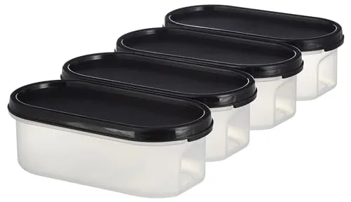Amazon Brand - Solimo Antimicrobial Modular Plastic Storage Containers with Lid (525 ml Each) | Stackable | BPA-Free | Microwave Safe | Multipurpose Use for Snacks, Spices, & More (Set of 4) (Black)