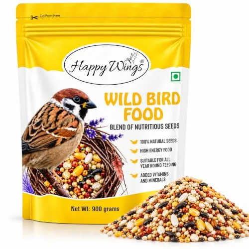 Happy Wings Mix Seed Wild Birds Food for Sparrows, Wild Finches, Indian Robin, Myna - 900 gram | Premium Seed Blend | Bird Food for All Life Stages