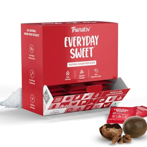 Trunativ Everyday Sweet | Erythritol & Monk Fruit Sweetener Powder | Zero-Calorie Sugar Substitute | 1:1 Sugar Replacer for Cooking & Baking | Keto & Diabetic Friendly | 240g (60 Sachets)