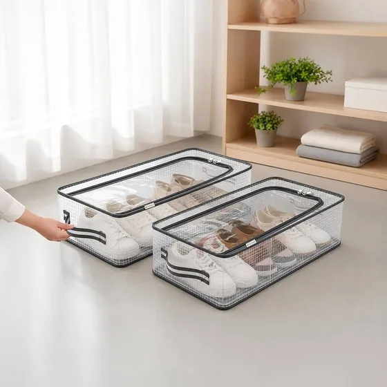 Storite 2 Pcs Foldable Transparent Shoe Storage Organizer
