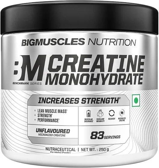 Bigmuscles Nutrition Creatine Monohydrate [83 Servings, Unflavoured] | Micronised Creatine Powder For Enhanced Muscle Strength With Rapid Absorption [250g]