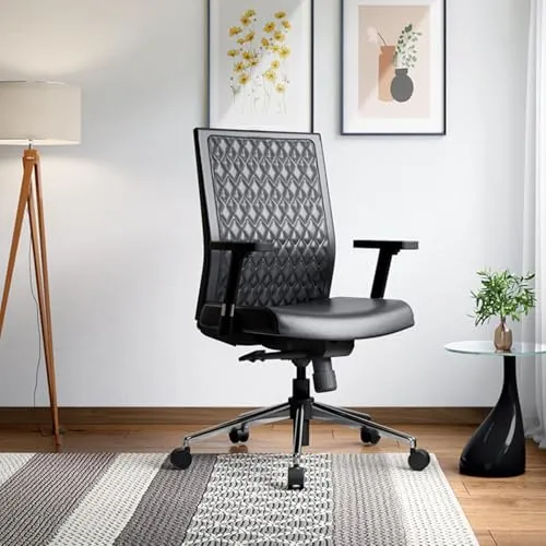 Interio by Godrej Elite Mid Back Leatherette Ergonomic Office Chair (Black) | 1-Year Warranty, Adjustable Armrest
