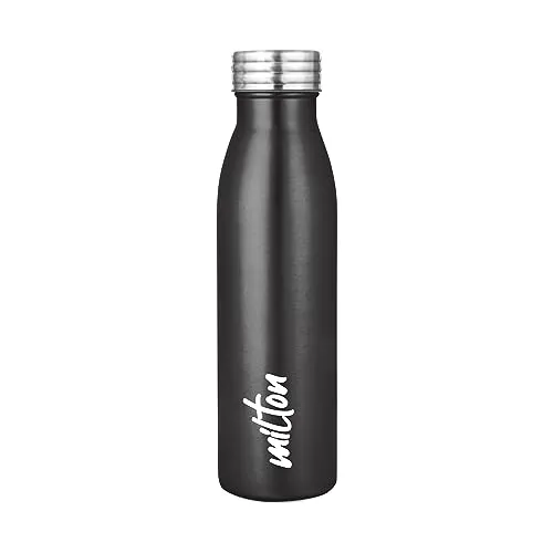 MILTON Breeze 750 Stainless Steel Water Bottle 730 ml, Single Walled, ISI Certified I Leak Proof Lid, Rust Proof I For School, Office, Gym I Mettalic Black