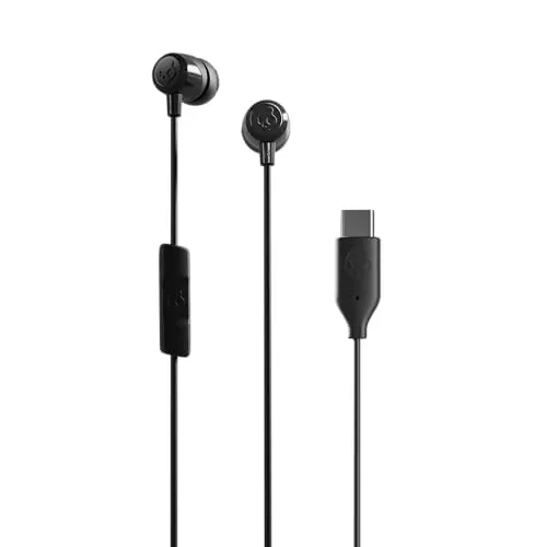 Skullcandy Jib USB-C in-Ear Earbuds with Noise Isolation, Enhanced Audio Drivers, Microphone, Call and Track Control, Detachable Cable, Compatible with Smartphones and Laptops – Black