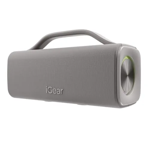 iGear Drift Portable 60W Bluetooth Speaker with Bluetooth 5.3, Deep Bass, TWS Pairing, RGB Lights, IPX5 Water Resistant, USB/TF Card/AUX Playback, Type-C Charging (Cold Grey)