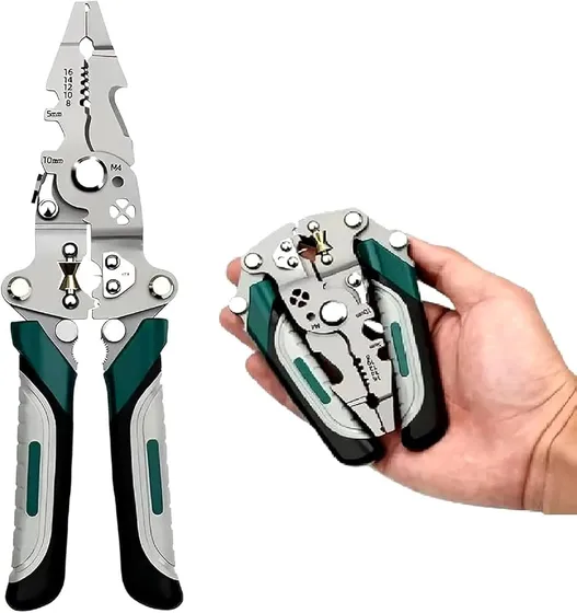 Foldable Wire Stripper Pliers with Cutting & Crimping Function, Multi-Function Electrician Hand Tool for Wire Stripping, Cable Cutting, Crimping and Electrical Repair