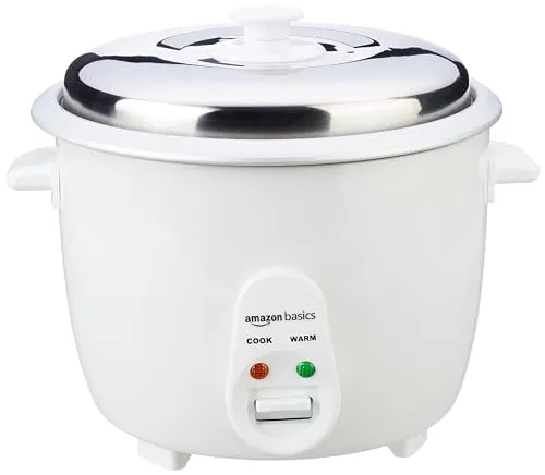 Amazon Basics 1.8 liter Electric Rice Cooker | Auto Cut-Off | Cooking Capacity of 750g | Stainless Steel Lid | Non-Stick Coating (White)