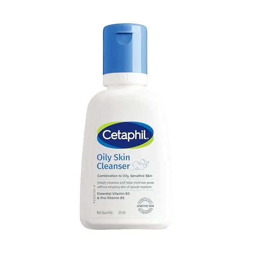 Cetaphil Oily Skin Cleanser Face Wash 59ml | Deep Cleansing for Oily, Acne Prone Skin | Gentle Foaming, Non-Irritating, pH Balanced | Dermatologist Recommended | For Your Sensitive Skin