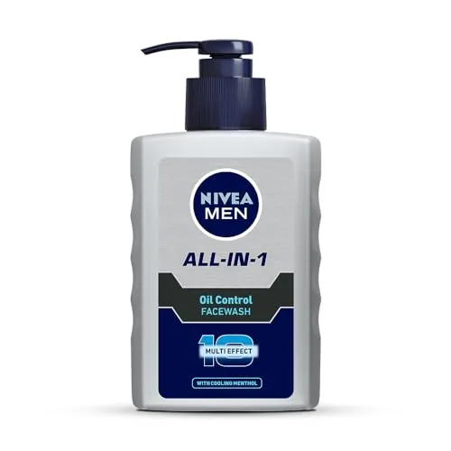 NIVEA MEN All in 1 Charcoal Face Wash | Natural Charcoal, Gluta, AHA & Vitamin C | Helps Reduce the Appearance of Tan | Removes Excess Oil and Minimizes Pores | For Bright Radiant Skin | 150g