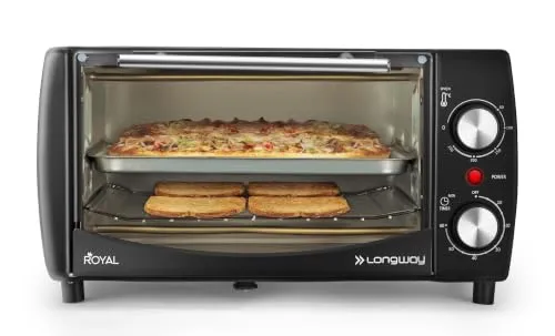 Longway Royal OTG 12 Ltr Oven Toaster Griller with Heating Modes | Temperature Timer Control for Baking Pizza, Cake, Grilling Chicken & Toasting Bread|2 Years Warranty (1000 W, Black)