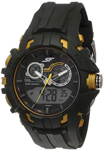 Sonata Men SF Quartz Analog Digital Green Dial Plastic Strap Watch-NP77045PP05