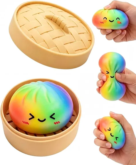 Dumpling Squishy Blind Box, 1pc Mystery Dumplings Squishy, Colorful Glitter Bao Bun Squishy Fidget Toy for Adults, Mystery Dumpling Stress Relief Toy and Desk Ornament