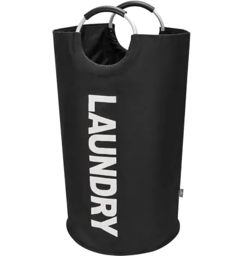 90 L Foldable Laundry Hamper with Soft Padded Aluminum Handles, Freestanding Waterproof Clothes Storage Basket for Dirty Garments, Towels and Blankets