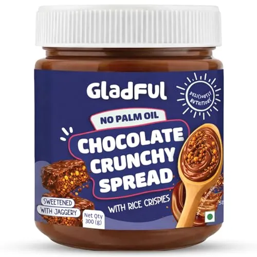 Gladful Chocolate Crunchy Spread | 300g | No Palm Oil | No Refined Sugar | With Crispy Rice | Clean Ingredients | Healthy Chocolatey Spread