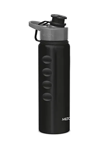 MILTON Gripper 750 Stainless Steel Water Bottle 750 ml, Single Walled, ISI Certified I Leak Proof Lid, Rust Proof I For School, Office, Gym I Black