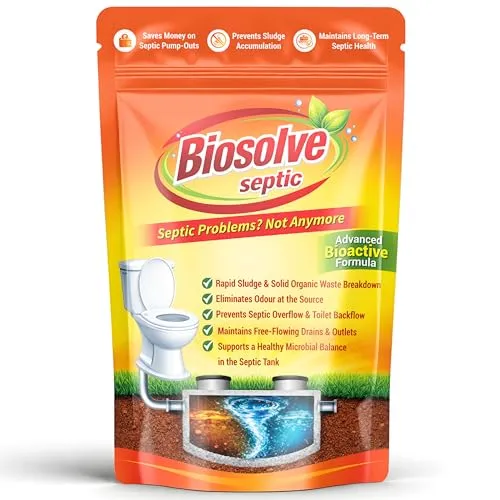 Biosolve Septic - Septic Tank Cleaning Powder | Stops Odors in 7 Days | Reduces Sludge in 14 Days | Prevents Overflow & Backflows | Bioactive Formula Septic Tank Treatment Powder | Pack of 1 (250gm)