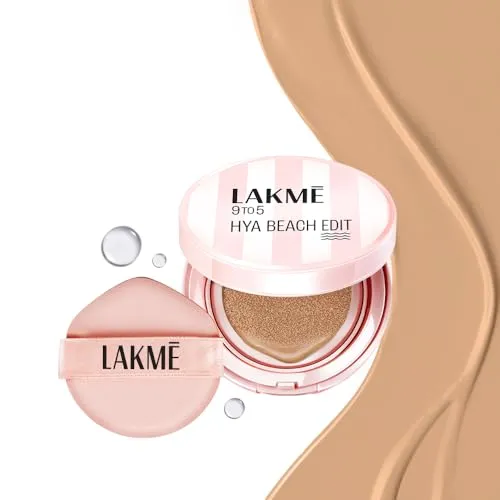 Lakme 9to5 Hya Matte, Beach Edit Cushion Foundation, N 150-Neutral Light, Matte Finish, Buildable Coverage, SPF 40, 12 gm