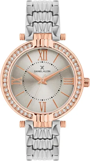 Daniel Klein Analog Silver Round Dial Silver Metal Strap Stone-Studded Water-Resistant Wrist Watch for Women Girls, Ladies DK11138-8
