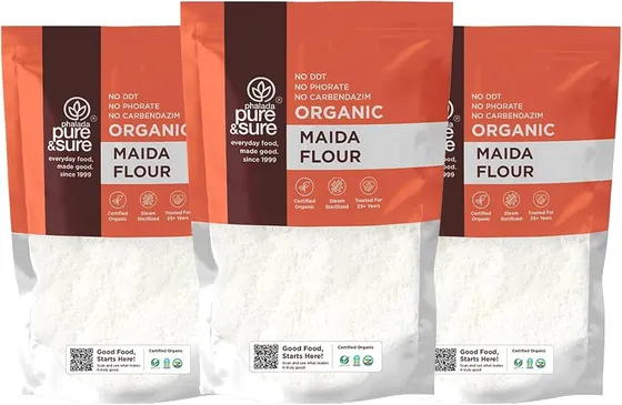 Pure & Sure Organic Maida 500gm (Pack of 3) | 100% Natural Whole Wheat Maida Flour | Fresh from Farms | Gluten-Free | No Preservatives & No Additives | Rich in Taste
