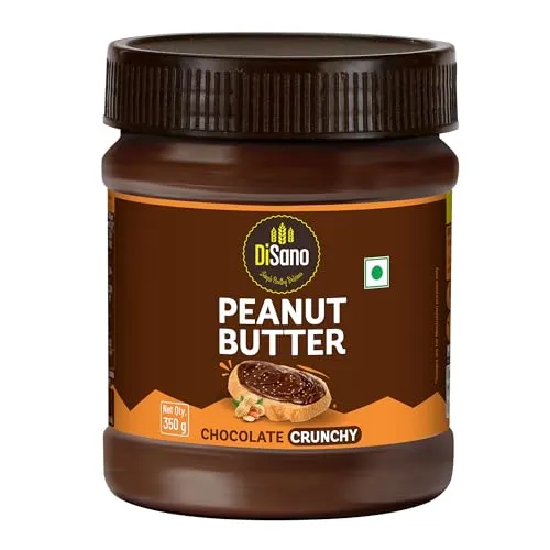 DiSano Chocolate Peanut Butter Crunchy, 350g, 23g Protein & 6.4g Dietary Fibre, Tasty & Healthy Chocolate Spread for Breakfast & Snacks, Made with Premium Roasted Peanuts & Trans Fat Free