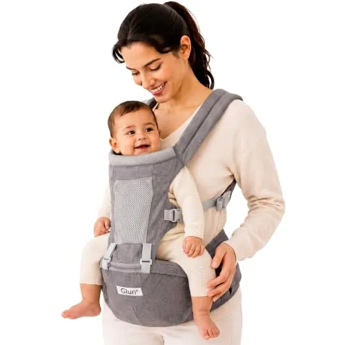 GLUN® 1 Piece Baby Carrier Bag for Toddler, Grey Colour Ergonomic Kangaroo Infant Carrier with Hip Seat, Soft Lightweight Front & Back Baby Holder, Adjustable Baby Backpack with Storage Pockets, Comfortable Baby Sling