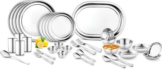 Jensons Stainless Steel Dinner Set | Heavy Gauge Stainless Steel Dinner Set | Kitchen Set for Home | Dinner Set | Shagun Set | Bartan Set, Set of 42