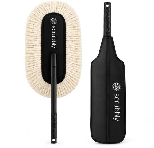 Scrubbly Car Duster - Lint-Free & Scratch-Free Car Cleaner Brush with Long Handle - Car Dust Cleaner Features Paraffin Wax Coating for 2X Better Cleaning Performance - Car Cleaning Brush for Exterior