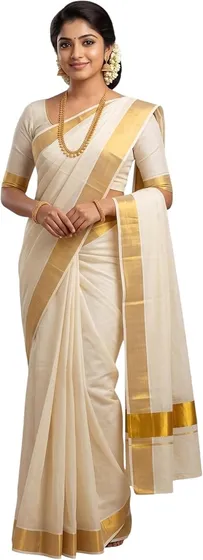 Kuthampully Kerala Kasavu Saree Cotton Plain 2 inch border and Zari | Kerala Saree - Off White KTM-645