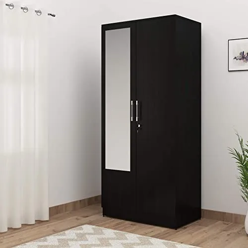 Spacewood Texas Wardrobe | 3 Year Warranty | Almirah, Cupboard, Almari, 2 Door Wardrobe with Mirror, 1 Hanging Space|Engineered Wood| Natural Wenge