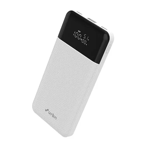 URBN 10,000 mAh Edge Power Bank with Smart LED Display, Ultra Slim & Compact, 22.5W Fast Charging, Power Delivery, Quick Charge, Triple Output(1-USBA, 2 USB-C) iPhone, Samsung, Android & More - White
