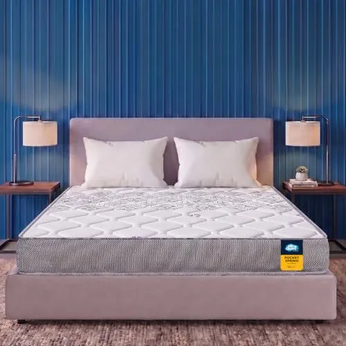 Centuary Mattresses Sleepables |10 Years Warranty | 8-Inch King Size Ortho Pocketed Zero Partner Disturbance Plush Quilted Rolled Packed Pocket Spring Mattress (78x72x8)