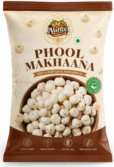 NUTLIX Premium Phool Makhana/Fox Nuts 1kg | Medium Size Makhana | Phool Makhana for Prasadam | Premium Lotus Seeds | Super Crunchy Fox Nuts | Direct from Farm | Healthy Snacking | Rich in Calcium