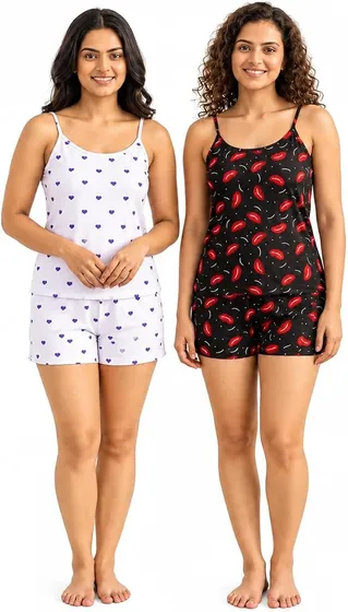Amazon Loot | (Pack of 2) Women’s Printed Nightwear Set with Sleeveless Camisole Top and Matching Shorts