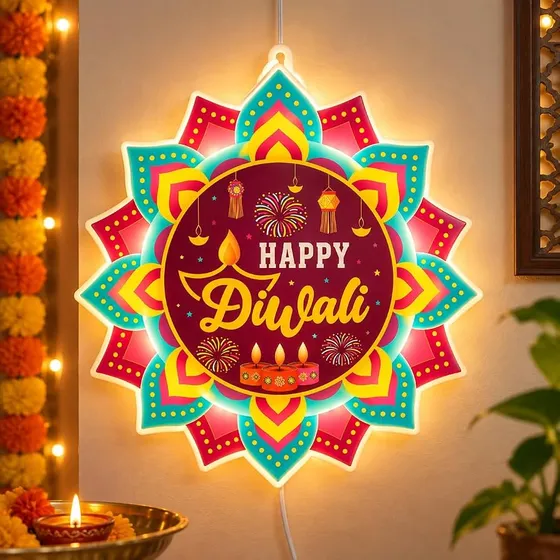 Desidiya® Happy Diwali LED Hanging Light | Warm White Double-Sided