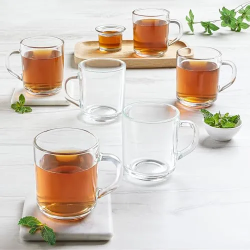 Borosil 240ml Latte Tea/Coffee Mug Set | Borosilicate Tuff Glass Made in India Cup Set for Chai, Green Tea, Coffee, Milk | Microwave Safe, Scratch Resistance, Lightweight | Transparent (6pc Set)