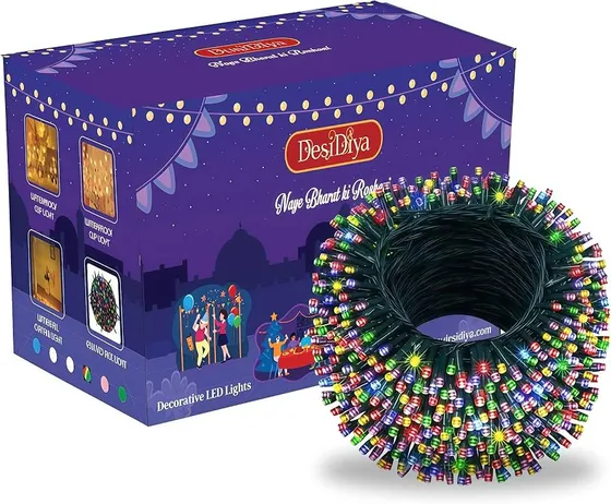 Desidiya® LED String Serial Light 32 Meter with 8 Modes Changing Controller. Waterproof & Flexible Copper Lights for Home Diwali Home Decoration & Christmas - Multicolor